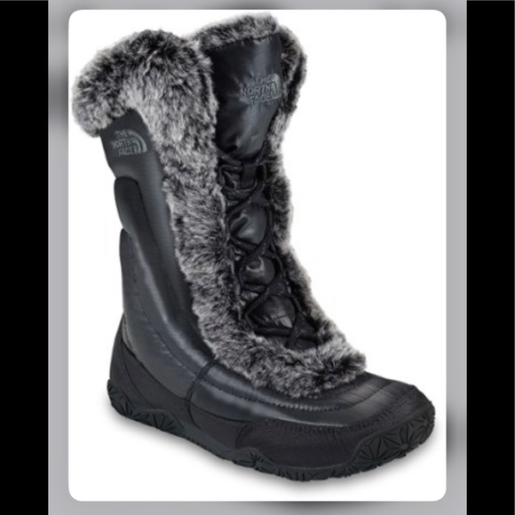The North Face Womens Appy Nuptse Fur IV Snow Boots Black Mid Calf Lace Up Sz. 5 - Picture 1 of 6